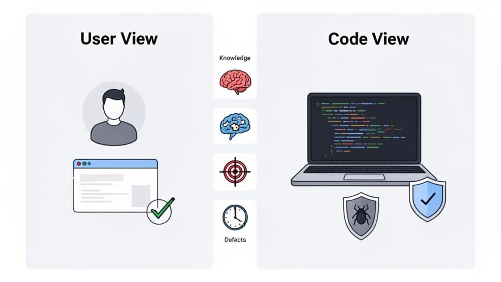Visualizing user and code perspectives of software, highlighting knowledge, defects, and quality.